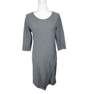 Renee C Dress Women Medium Grey White Striped Stretch Quarter Sleeve Casual